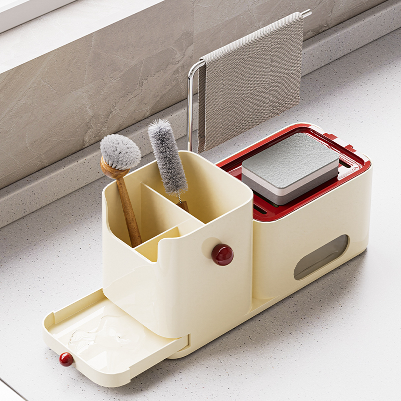 Accesorios de cocina Esponja organizadora 4 en 1 dispensador de jabón para platos de espuma