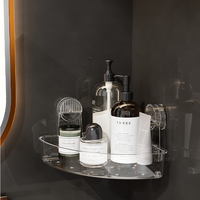 Caddy de ducha de esquina con succión al vacío, venta al por mayor, rinconera de acrílico para el baño, almacenamiento con ventosa, organizador de ducha, estantes de pared
