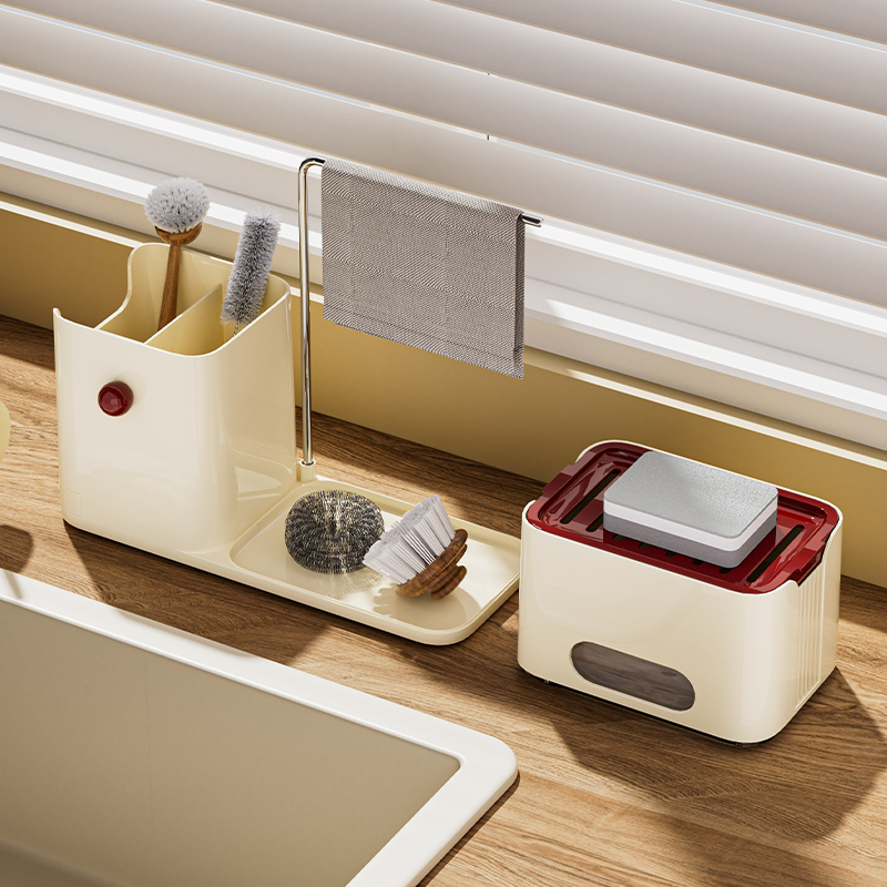 Accesorios de cocina Esponja organizadora 4 en 1 dispensador de jabón para platos de espuma