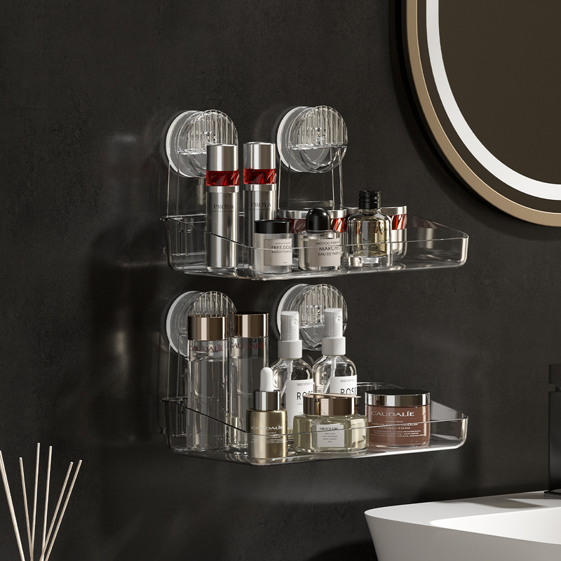 Potente estante de almacenamiento con ventosa, suspensión desmontable, estante de ducha de secado y drenaje, estante de almacenamiento, suministros de baño de acrílico moldeado por inyección, estante de almacenamiento de uso diverso