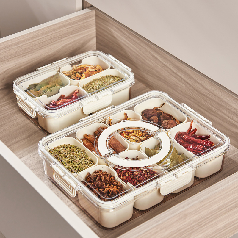 Caja de almacenamiento sellada de Snackle con bandeja dividida de plástico para verduras con tapa