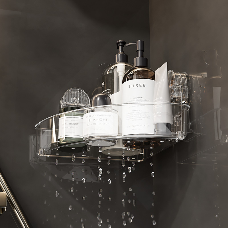 Caddy de ducha de esquina con succión al vacío, venta al por mayor, rinconera de acrílico para el baño, almacenamiento con ventosa, organizador de ducha, estantes de pared