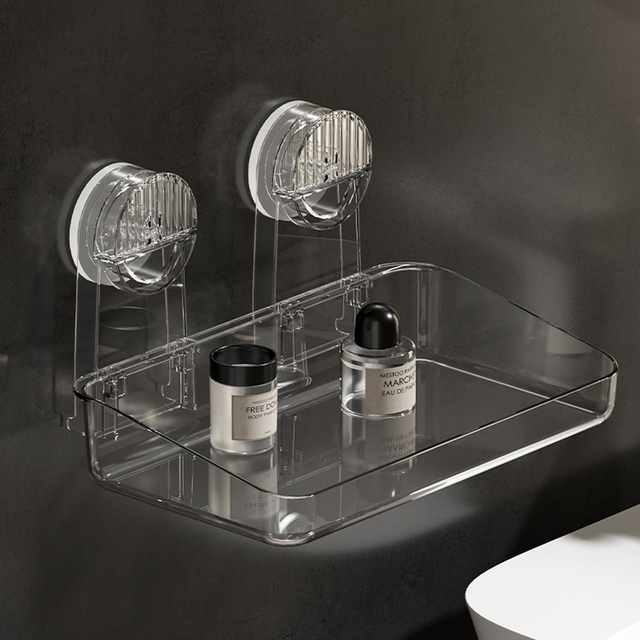 Potente estante de almacenamiento con ventosa, suspensión desmontable, estante de ducha de secado y drenaje, estante de almacenamiento, suministros de baño de acrílico moldeado por inyección, estante de almacenamiento de uso diverso