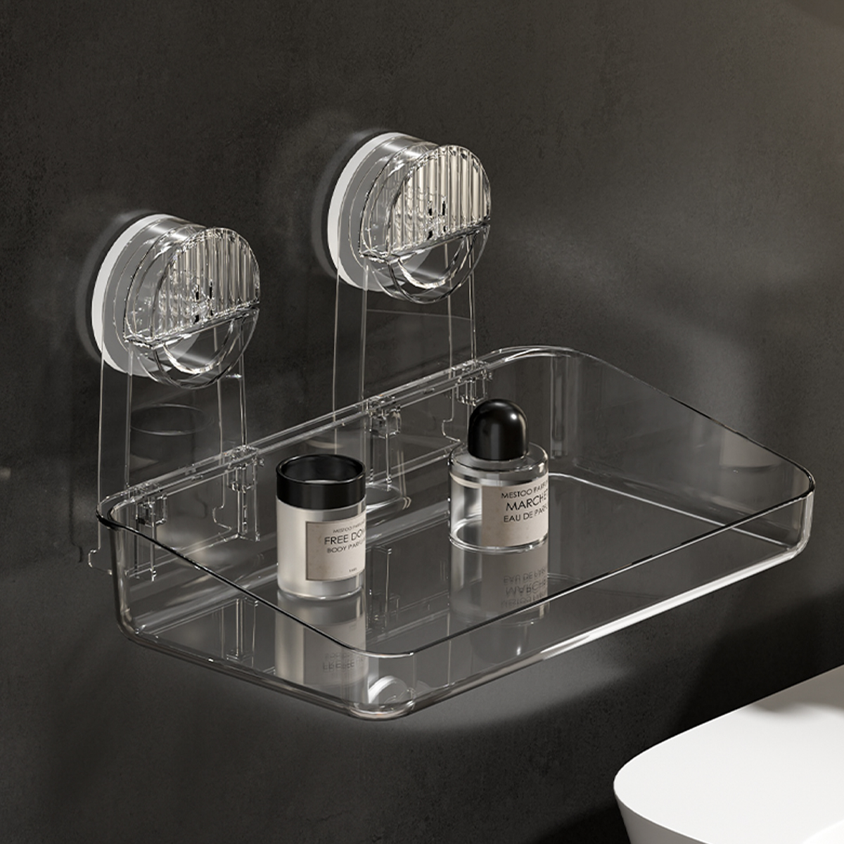 Potente estante de almacenamiento con ventosa, suspensión desmontable, estante de ducha de secado y drenaje, estante de almacenamiento, suministros de baño de acrílico moldeado por inyección, estante de almacenamiento de uso diverso