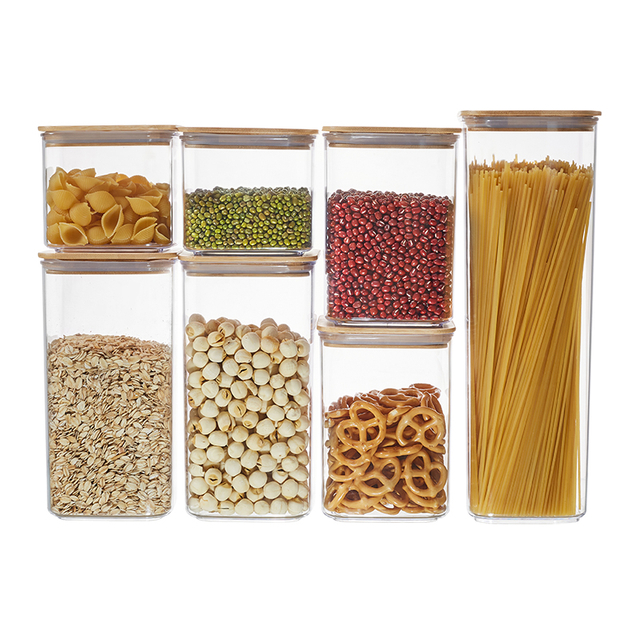 Bote hermético transparente con tapa de bambú