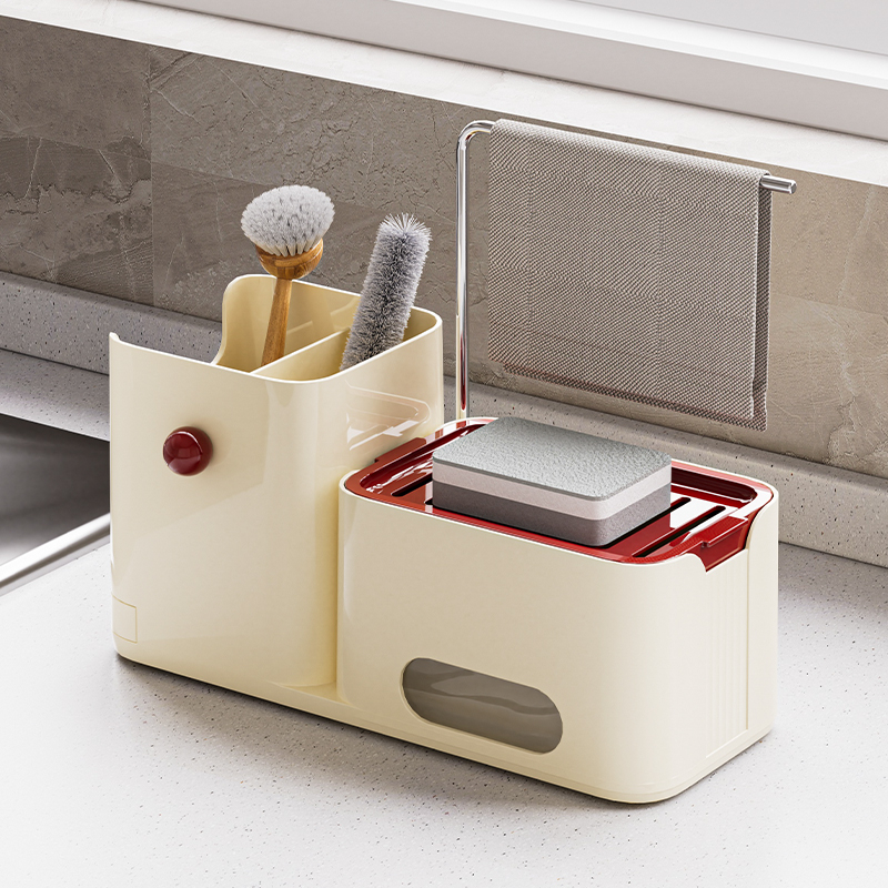 Accesorios de cocina Esponja organizadora 4 en 1 dispensador de jabón para platos de espuma