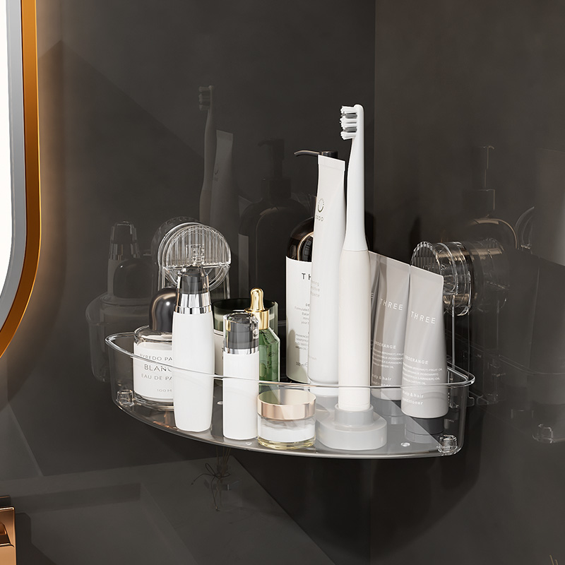 Caddy de ducha de esquina con succión al vacío, venta al por mayor, rinconera de acrílico para el baño, almacenamiento con ventosa, organizador de ducha, estantes de pared